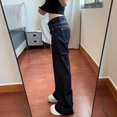 Women's Vintage Double Buckle Low Waist Flared Denim Jeans