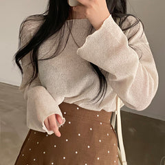 South Korea Chic Idle Style Thin Ice Silk Long Sleeve Knitwear