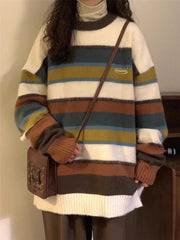 Vintage Striped Fuzzy Oversized Sweater