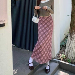 Vintage Plaid Print Maxi Skirt