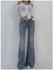 Vintage Blue Flared Denim Jeans for Women