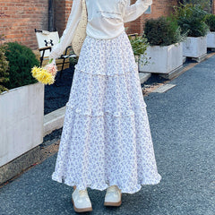 Aesthetic Floral Ruffled Maxi Skirt