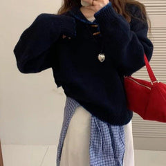 Knit Doll Collar Sweater – Contrast Trim Peter Pan Collar Pullover in 4 Colours
