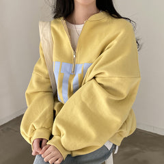 Contrast Color Letter Print Oversized Sweatshirt