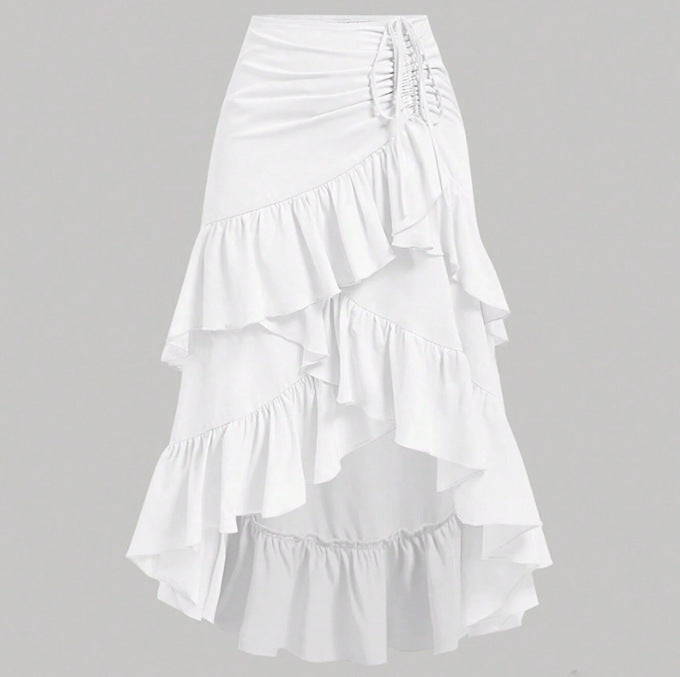 High-Waisted Patchwork Ruffle Hem Skirt - fairypeony