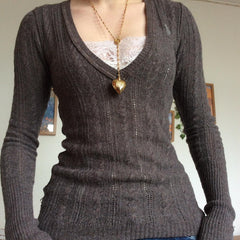 Cable Knit Long Sleeve V Neck Slim Sweater