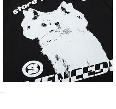 Cat Print Oversized Short Sleeve Tee