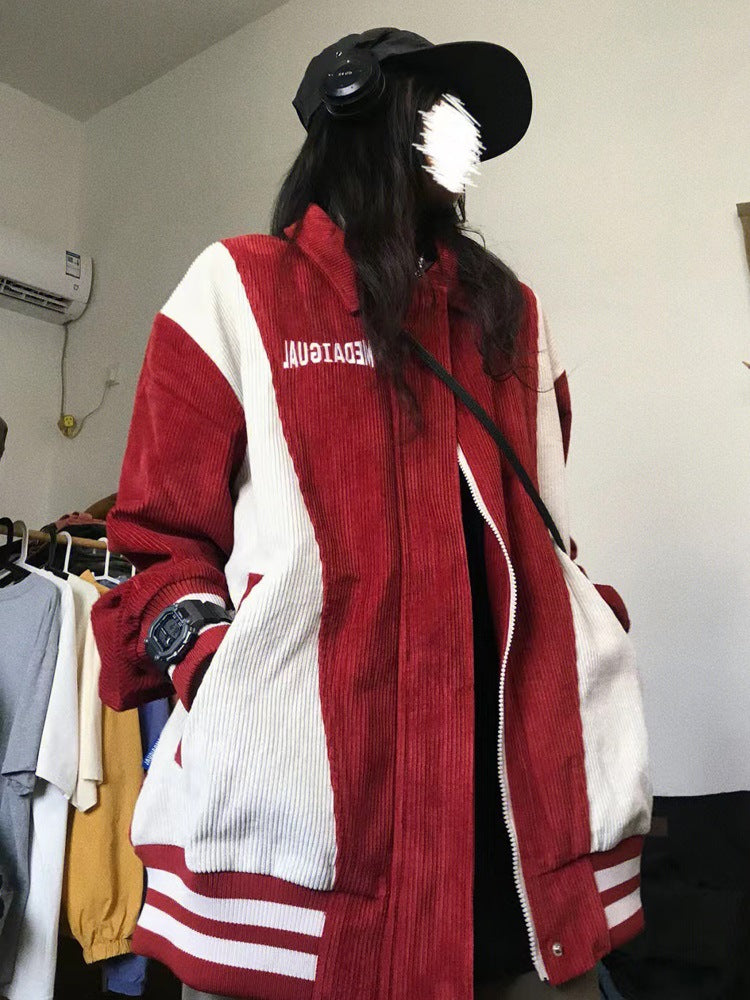 Patchwork Zip Up Corduroy Jacket - fairypeony