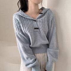 Cable Knit Horn Button Hooded Sweater