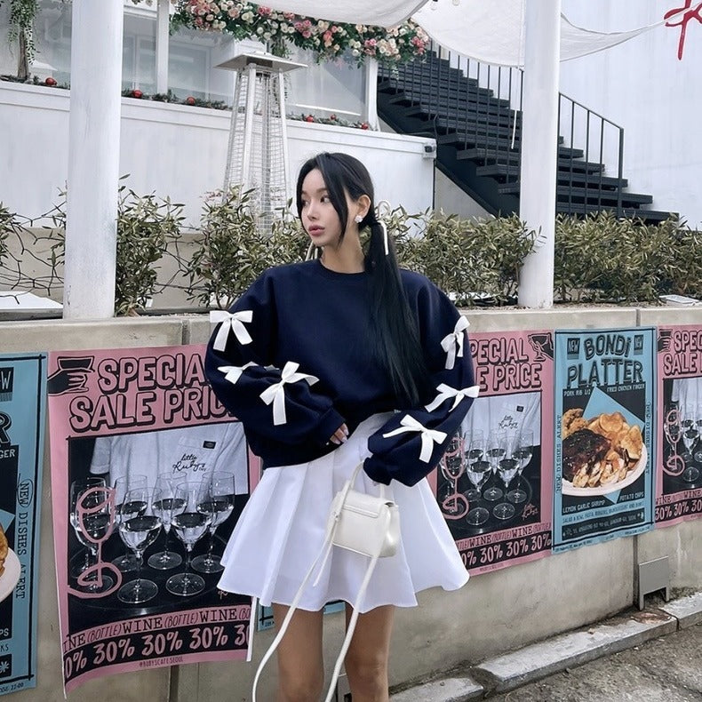 Spring New Women's Round Neck Loose Bow Sweater - fairypeony
