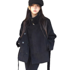Korean Style Padded Woolen Jacket with Belt