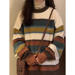 Vintage Striped Fuzzy Oversized Sweater