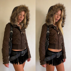 Fleece Hooded Jacket with Print