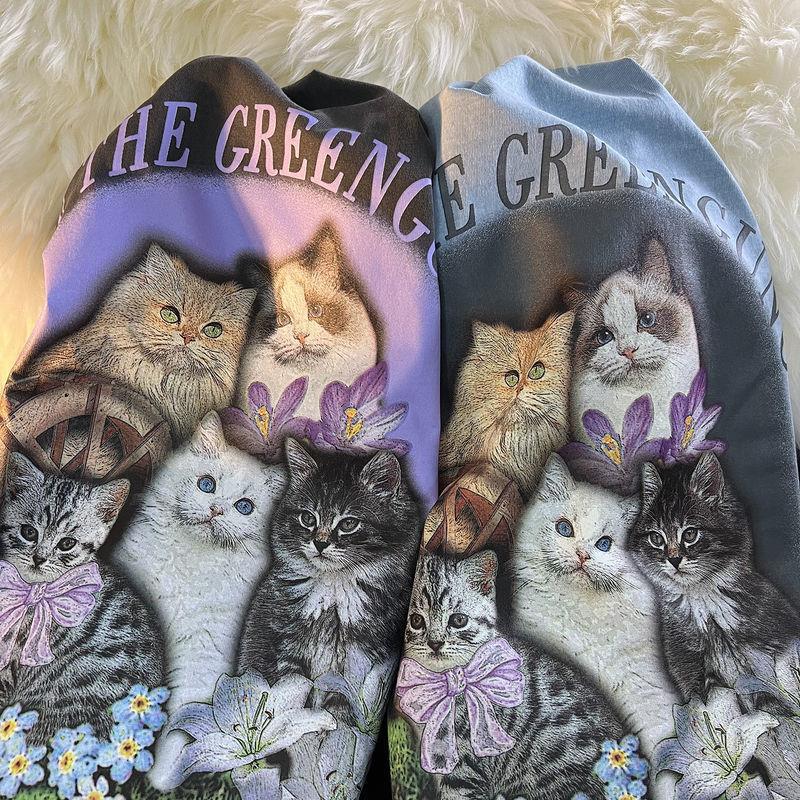 Vivid Cat Print Oversized Short Sleeve Tee - fairypeony