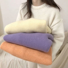 Round Neck Solid Color Pullover Sweater