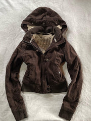 Brown Hooded Waist-Cinching Jacket