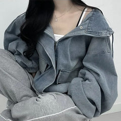 Vintage Big Pocket Oversized Denim Hooded Jacket