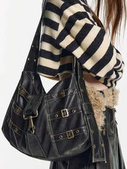 Buckled Strap Pu Leather Shoulder Bag - fairypeony