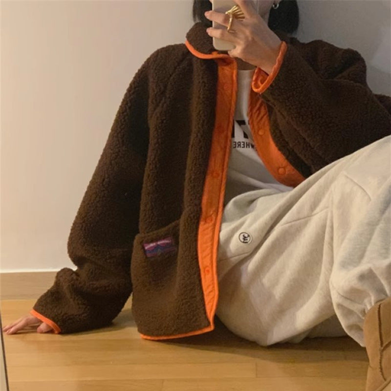 Reversible Contrast Color Lambswool Jacket - fairypeony