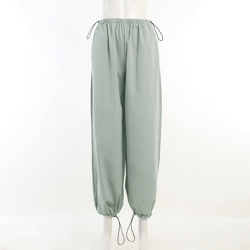 Belted Drawstring Parachute Cargo Pants - fairypeony