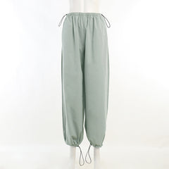 Belted Drawstring Parachute Cargo Pants - fairypeony