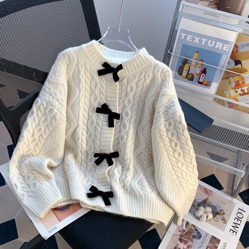 Bow Detail Loose Knit Cardigan - fairypeony