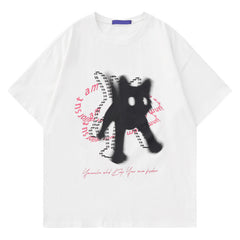 Kitten Print Letter Oversized T-shirt