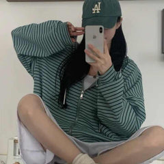 Vintage Striped Oversized Zip Up Hoodie