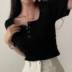 Button-down knitted short-sleeved shirt - fairypeony