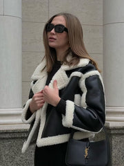 Lambswool Leather Splice Short Jacket - fairypeony