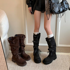 Belted Platform Riding Boots – Chunky Heel Side-Zip Fashion Boots