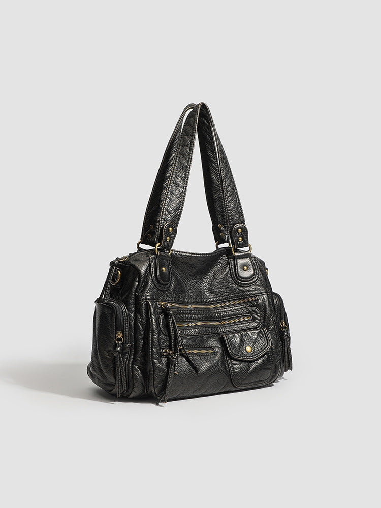 Vintage Bronze Multi-Zipper Motorcycle Bag