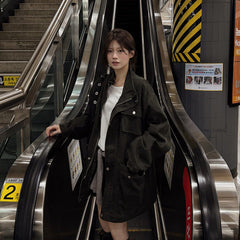 Women's Retro Distressed Multi-Pocket Workwear Trench Coat