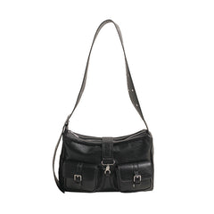 Vintage Pu Leather Buckled Shoulder Bag