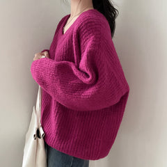 Vintage V-Neck Knitted Oversized Sweater