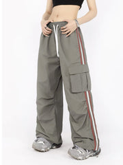 Vintage Side Striped Baggy Cargo Sweatpants - fairypeony