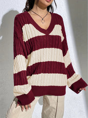 Casual Stripe Print Oversized Long Sleeve Sweater