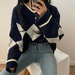 Vintage Argyle V-Neck Sweater