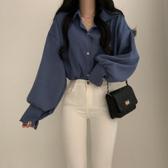 Solid Color Long sleeve Blouse - fairypeony