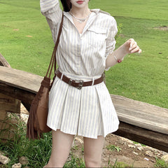 Long-sleeved striped shirt dress - fairypeony