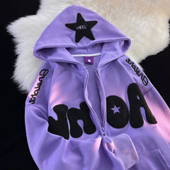 Toweling Star Zip Up Oversized Hoodie - fairypeony