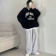 Vintage Half Zip Up Letter Print Oversized Hoodie