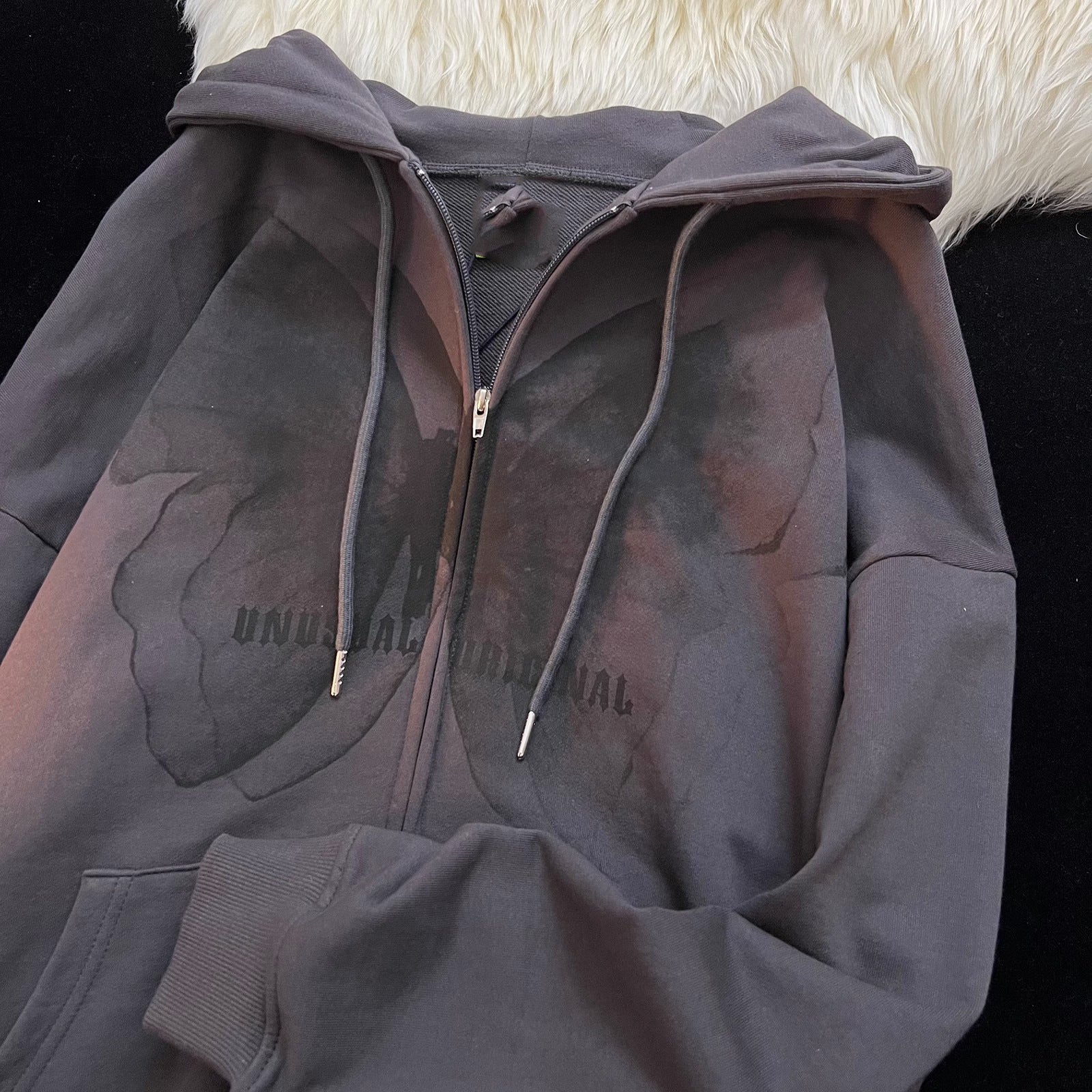 Vintage Butterfly Print Zip Up Hoodie - fairypeony