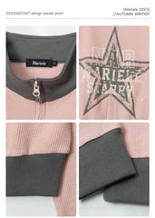 Contrast Color Star Letter Print Short Jacket - fairypeony