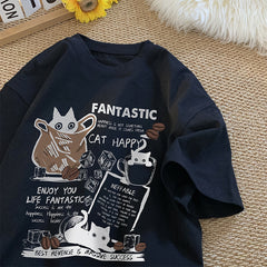 Cute Black Kitten Print Oversized T-shirt