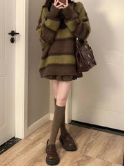 Vintage Round Neck Striped Sweater