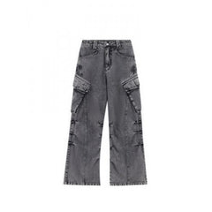 Acid Washed Baggy Cargo Jeans - fairypeony