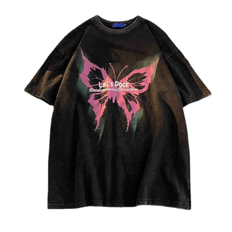 Vintage Butterfly Short Sleeve Graphic Oversized Tee - fairypeony