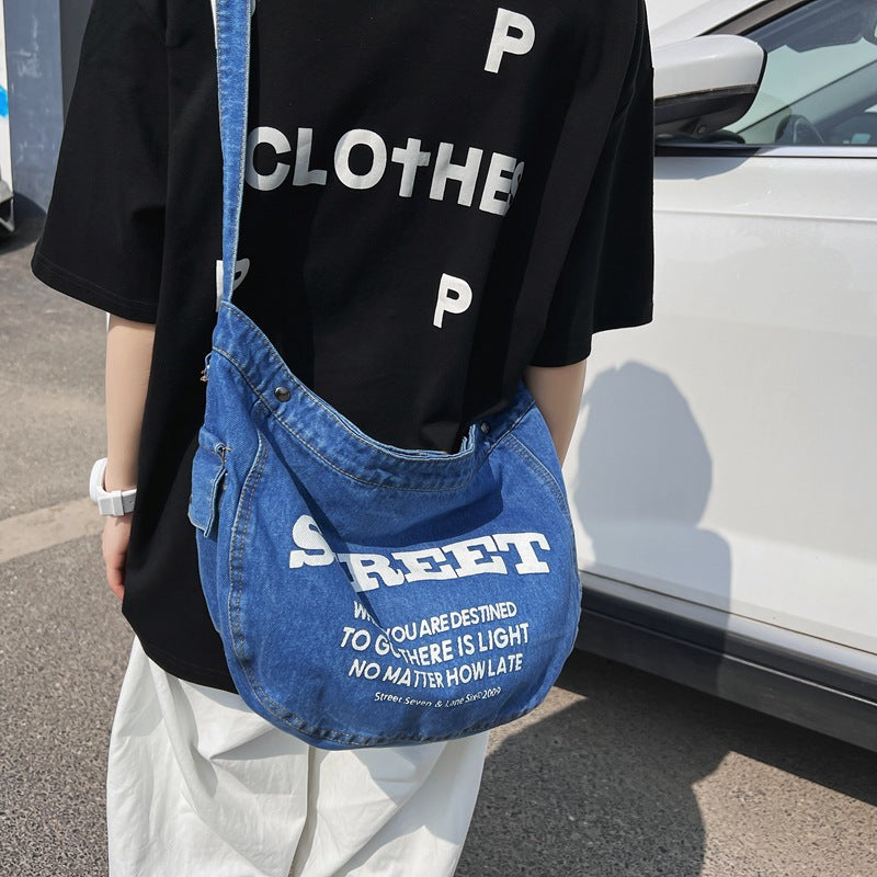 Denim Large Canvas Crossbody Bag - fairypeony