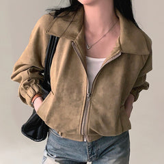 Vintage Lapel Zip Up Jacket